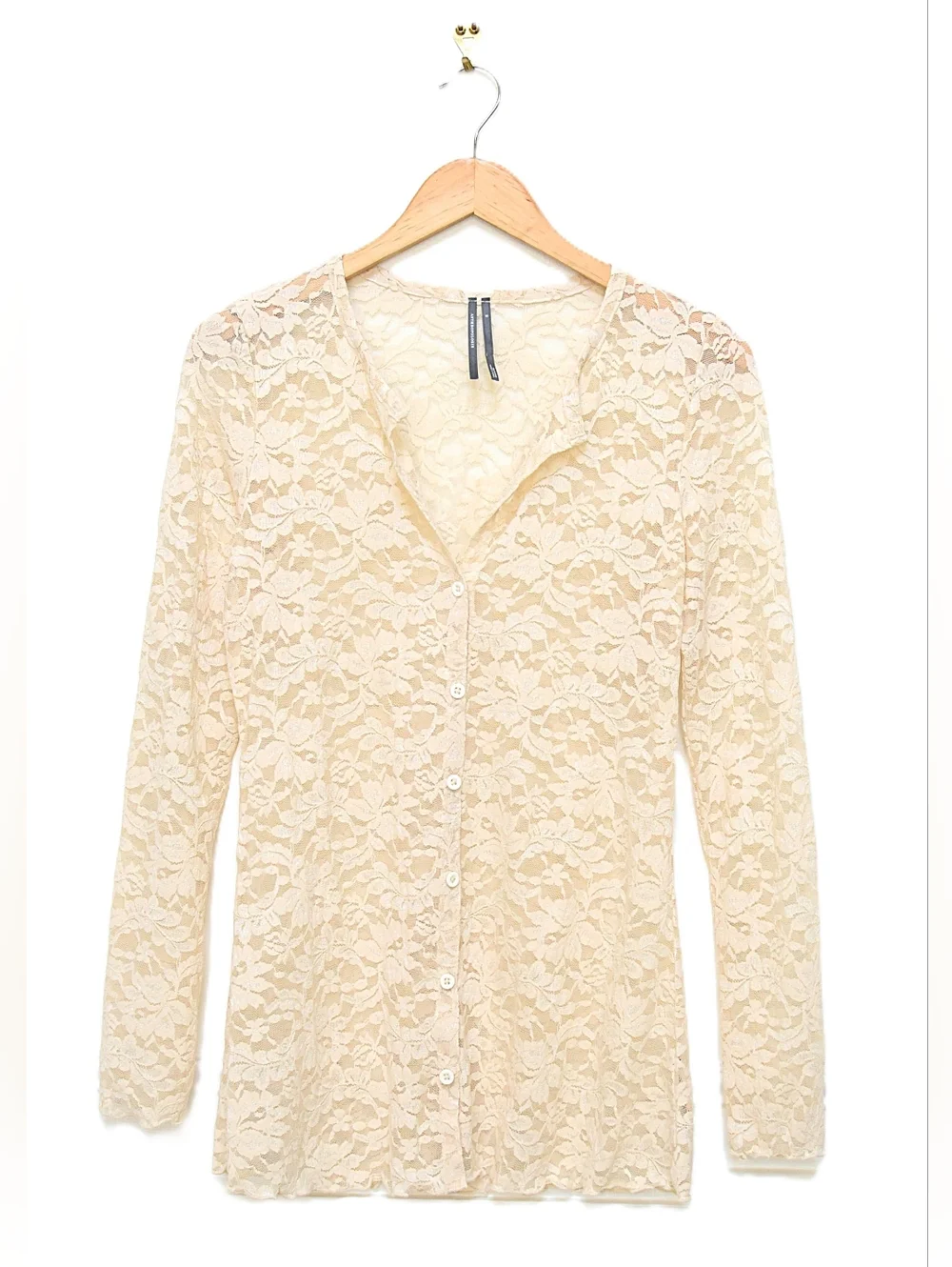 Anthropologie Lace Cardigan Top Sheer Button Front Ivory Sz M Romantic Coquette - Picture 3 of 10